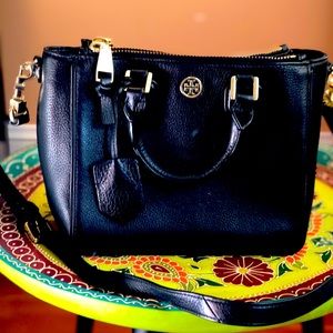 Tory Burch leather crossbody satchel black & gold